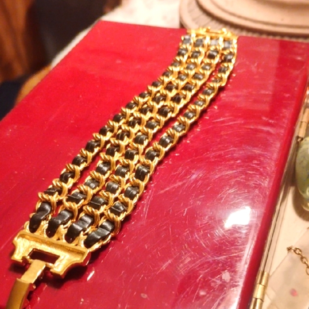Joan Rivers Gold bracelet with blue leather